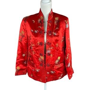 Vintage Red Satin Asian Reversible Jacket Size S/M